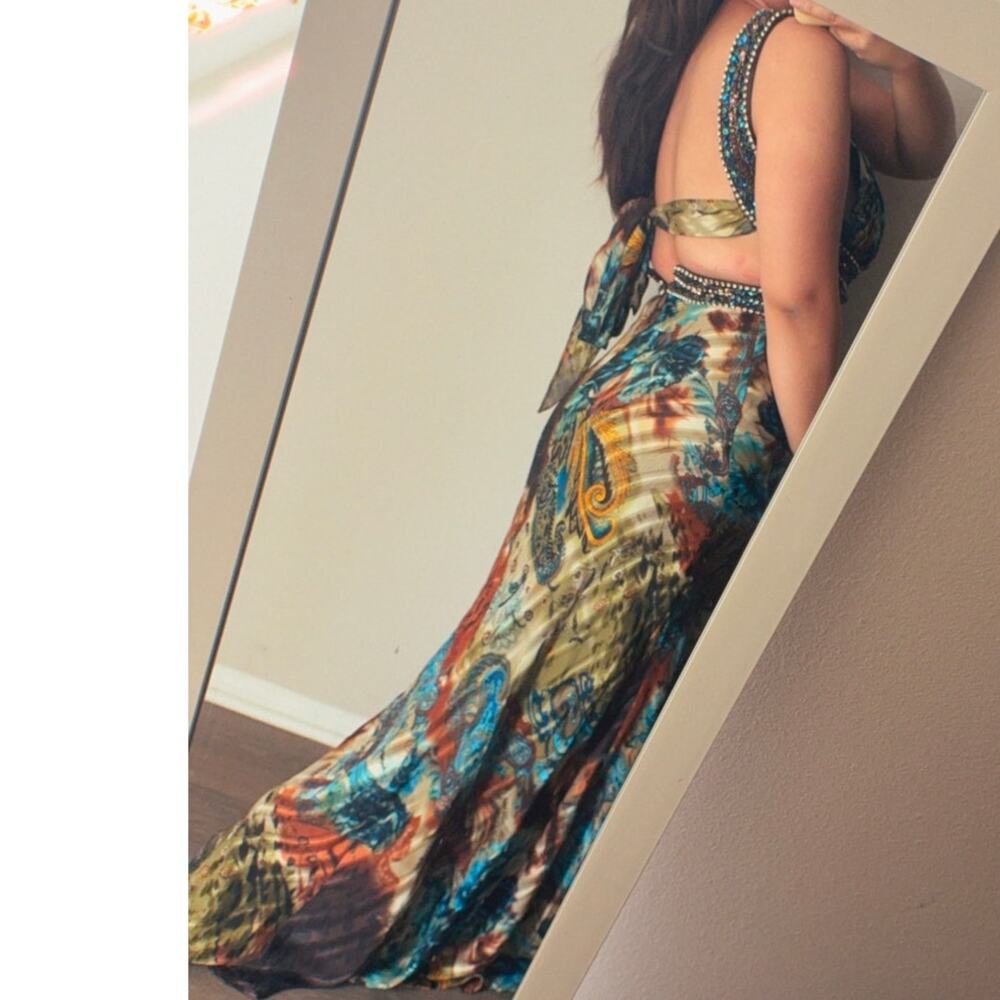 Vintage May Queen‎ Couture Prom Heavily Beaded Maxi Prom Dress Ibiza Jlo Y2k - Picture 5 of 9